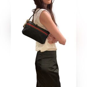 Gucci web black Gg canvas with gold charm tote mini bag